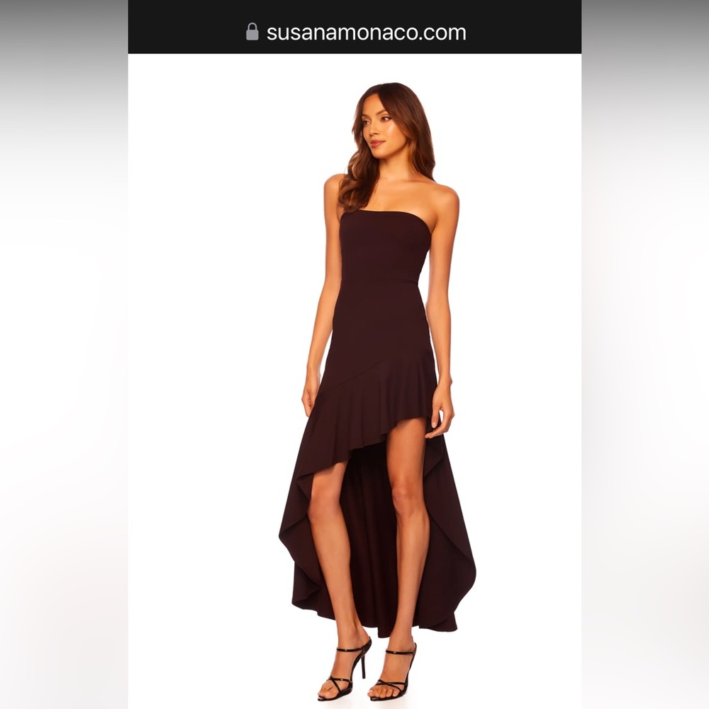 Susana Monaco: Black... size L high low ruffled tube dress